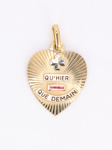 AUGIS - Medaile s motivem srdce lásky "Více než včera, méně než zítra" rubínově žluté zlato