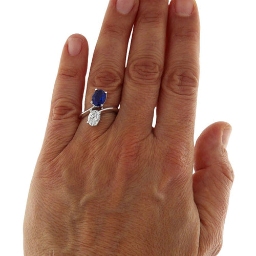 Bague 55 Bague contrarié en or blanc avec diamant et saphir D/VVS1 GIA de 1,00 ct 58 Facettes G3696