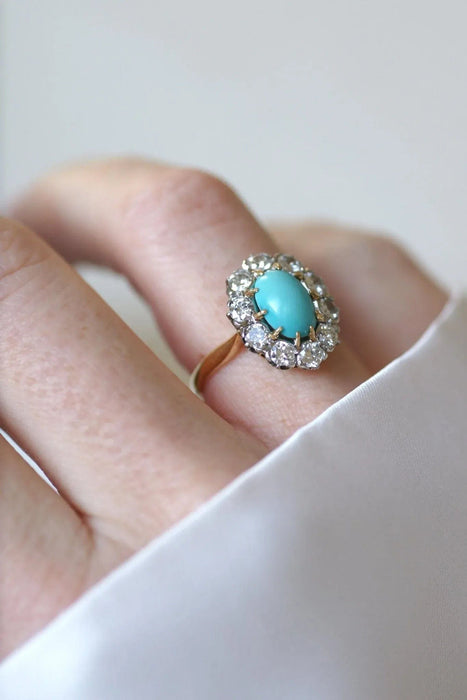 Bague Marguerite turquoise et diamants 58 Facettes