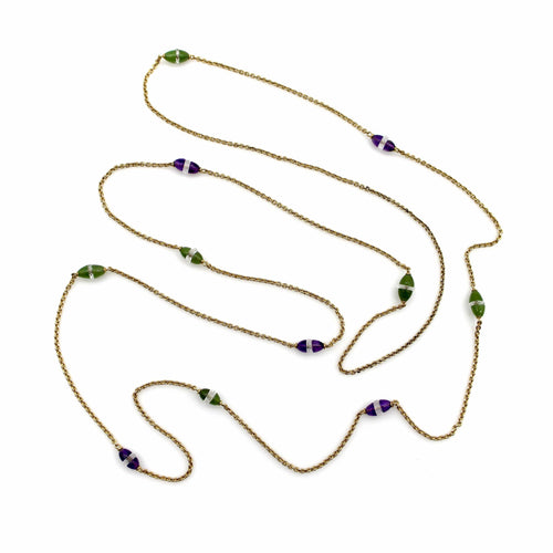 Collier Chaîne de station victorienne en or 14 carats, améthyste, néphrite, jade et cristal de roche 58 Facettes A2001N