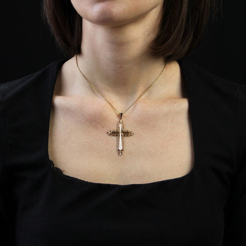 Pendentif Croix arabesques or rose 58 Facettes CVP112