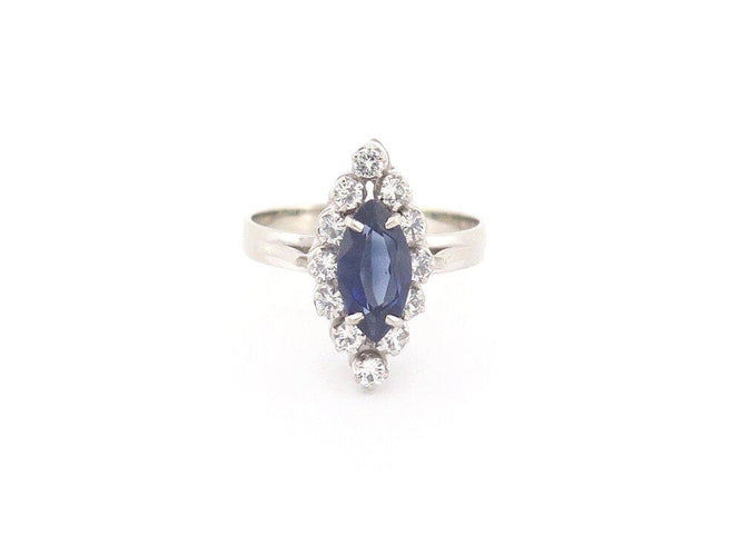 Bague 56 bague marquise en or blanc sertie saphir & diamants 58 Facettes 261889