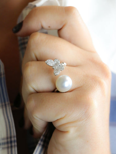 Pierścionek Toi & Moi Perła & Motyl biały złoto diamenty 