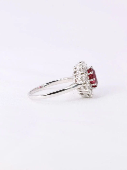 Bague 55 Bague marguerite or blanc rubis ovale diamants 58 Facettes 1023.1