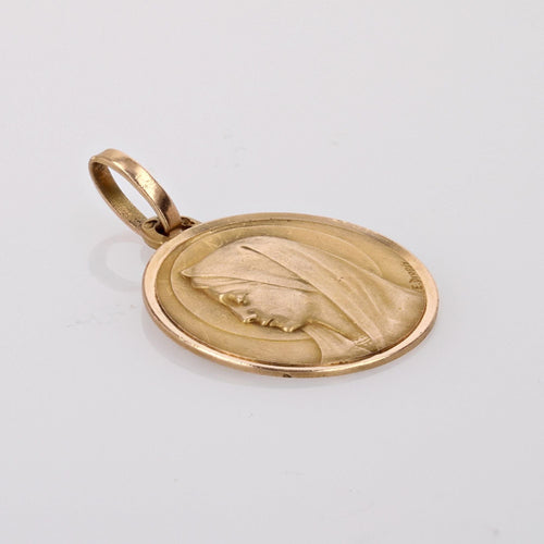 Pendentif Médaille en or rose Vierge Marie auréolée signée Dropsy 58 Facettes CVP121