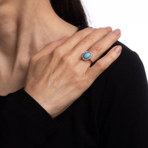 Bague 51 Bague victorienne, turquoise, diamants, or jaune 58 Facettes G12372