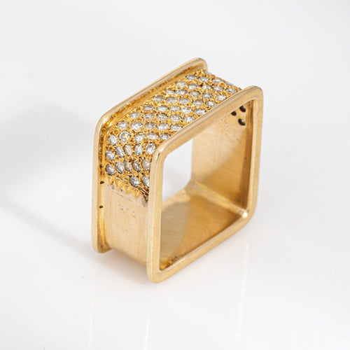 Bague 58 Bague carrée en or jaune 14 carats avec diamants des années 70, bijou vintage 58 Facettes G13949
