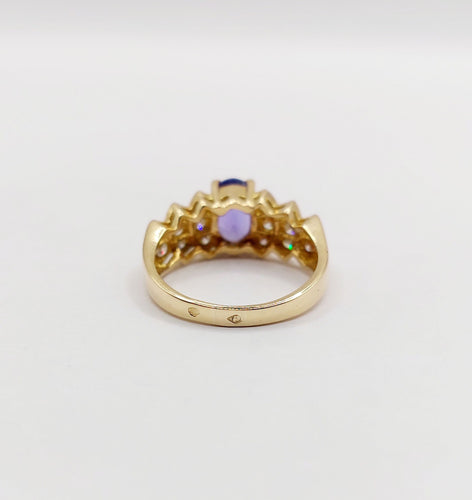Bague 52 Bague jonc vintage en or 18k tanzanite 1,10 ct et diamants 58 Facettes B01020