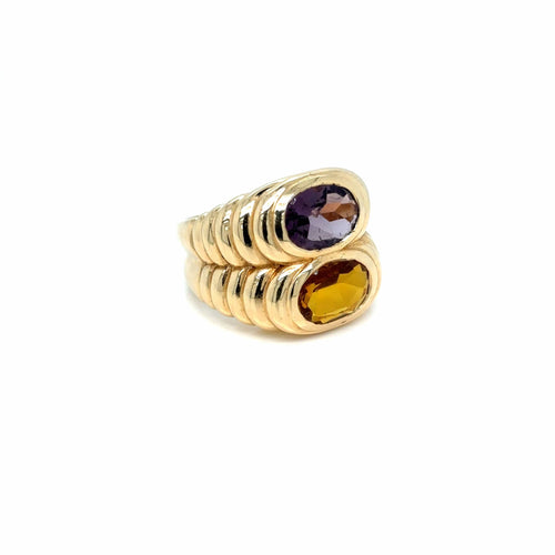 Bague 52 Bague Bulgari Double Baccellato en or citrine et améthyste 58 Facettes