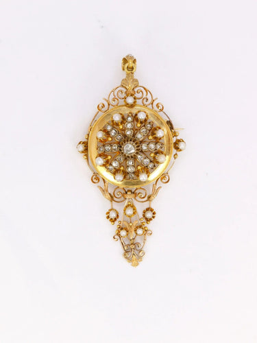 Pendentif Pendentif Broche Napoléon III or diamants perles fines 58 Facettes J337