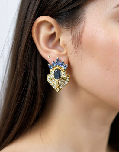 Boucles d'oreilles Orecchini en or jaune 18k avec saphirs et diamants 58 Facettes