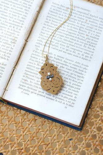 Pendentif Médaillon Broche Arabesques Ancien Perles Fines et Diamants Or Rose 58 Facettes