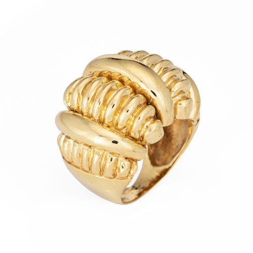 Bague Bague dôme vintage des années 80 sculptée en or jaune 18 carats, large bande, taille 7, bijoux de succession 58 Facettes G14029