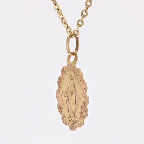 Pendentif Médaille ancienne or rose  polylobée ciselée Vierge miraculeuse 58 Facettes CVP118