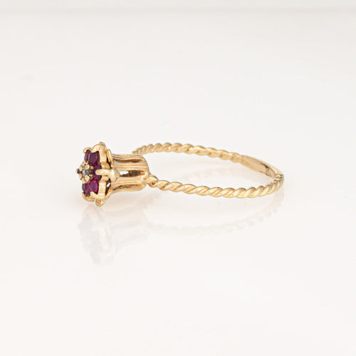 Vintage tulp in geelgoud en robijn diamanten 