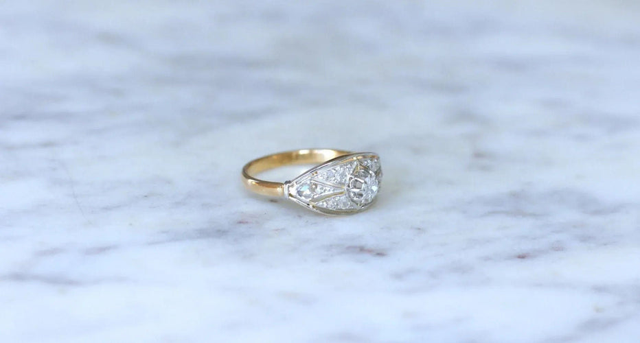 Bague 59 Bague Bandeau Art Déco 2 ors, diamants 58 Facettes