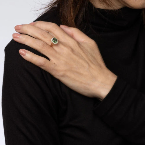 Bague Bague de fiançailles vintage en or 14 carats avec tourmaline verte et diamants 58 Facettes G13437
