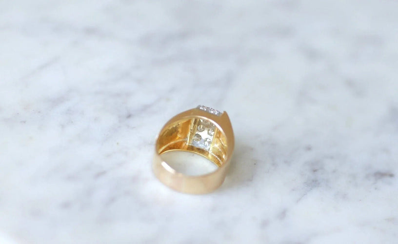 Bague 54 Bague Dome Tank diamants, or et platine 58 Facettes