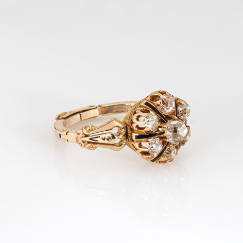 Bague 59 Bague en or jaune avec diamants de style victorien antique, bijoux fins 58 Facettes G13722