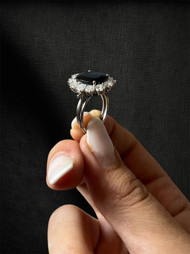 Bague 52 Bague saphir « Cœur de l’Océan » en or blanc, saphir et diamants 58 Facettes