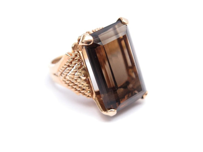 Bague 53 vintage bague sertie quartz fume rectangulaire or rose 58 Facettes 260595