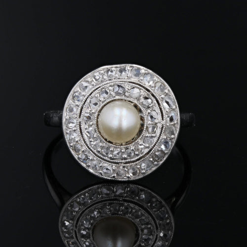 Bague 48 Bague ancienne ronde perle fine et diamants 58 Facettes 25-117