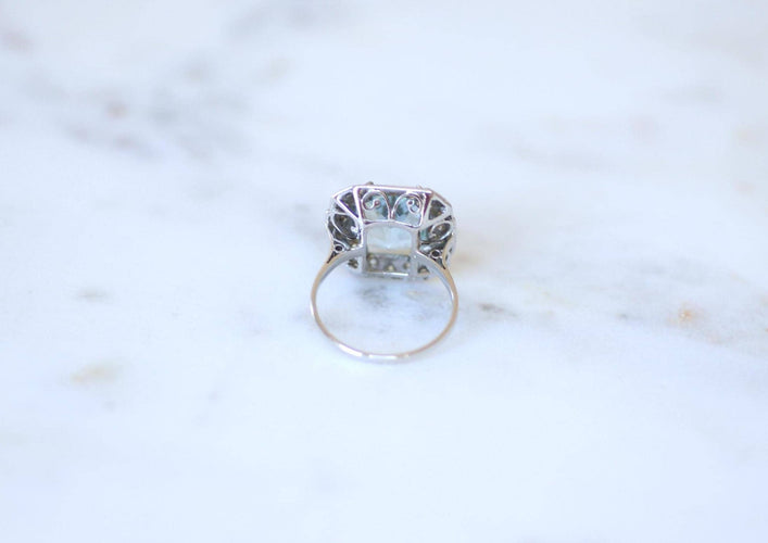 Bague 58 Bague Art Déco Octogonale Aigue-Marine 4,90 Cts et Diamants 58 Facettes