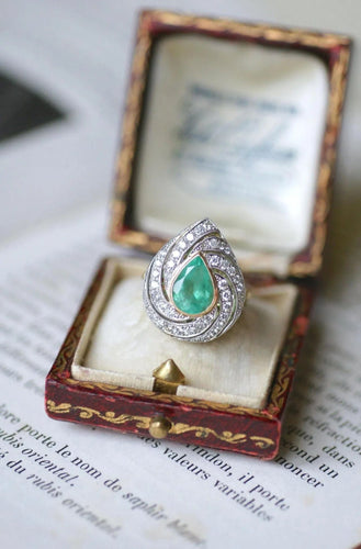 Bague 53 Bague émeraude colombienne poire entourage diamants 58 Facettes