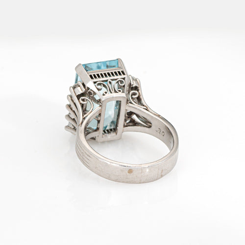 Bague Bague vintage en diamant aigue-marine de 7,28 carats, taille 6,25, bijou cocktail raffiné, taille émeraude 58 Facettes G14156