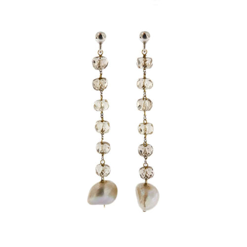 Boucles d'oreilles Boucles d'oreilles pendantes quartz fumé et perles 58 Facettes 31650