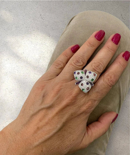Bague 55 Cartier Diamond and Multi-Gem Caresse d'Orchidées Ring 58 Facettes
