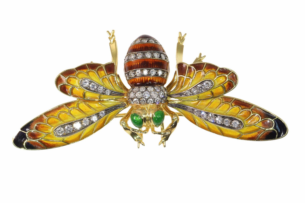 Broche Broche-Pendentif abeille vintage avec émail Plique-à-Jour et ailes tremblantes 58 Facettes 24263-0277