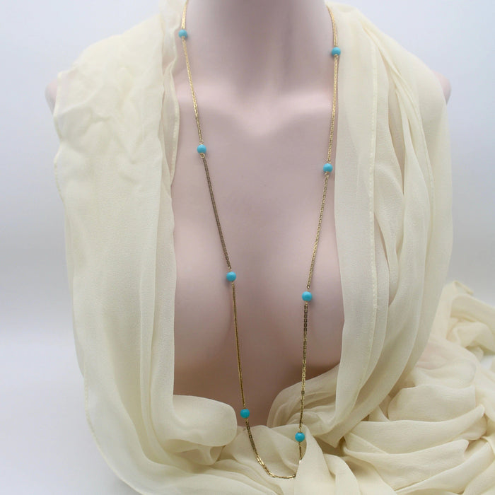 Collier Collier 36 stations en perles turquoise dorées 58 Facettes