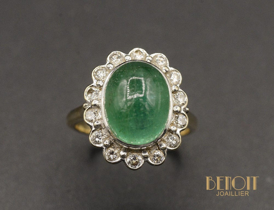 Bague 49.5 Bague Pompadour émeraude cabochon et diamants 58 Facettes A10322