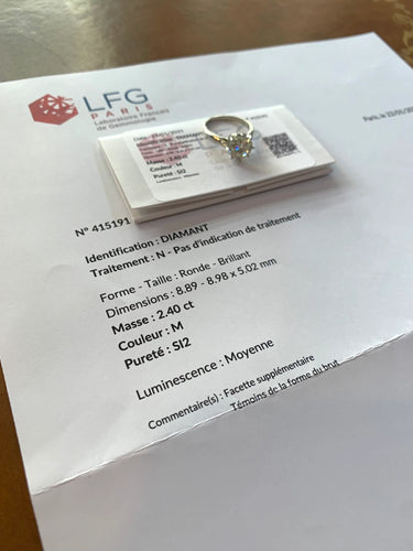 Bague 52 Bague Solitaire platine, or gris, diamant 2.40 cts (Certificat) 58 Facettes BD203