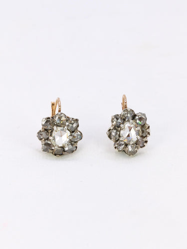 Boucles d'oreilles Dormeuses marguerite diamants taille rose 58 Facettes 1090.3