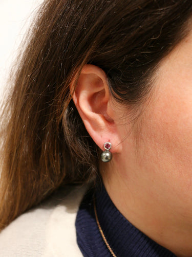 Boucles d'oreilles Boucles d’oreilles vintage en or, perles de Tahiti et tourmalines roses 58 Facettes 391.9