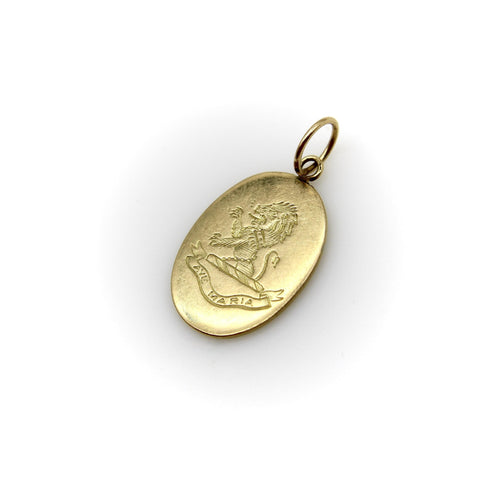Victorian gold lion charm pendant hand-engraved with Ave Maria 