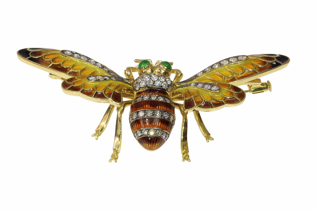 Broche Vintage Bee Brooch-Pendant with Plique-à-Jour Enamel and Trembling Wings 58 Facettes 24263-0277