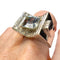 Bague Bague style chevalier en platine avec aigue-marine 58 Facettes CH55