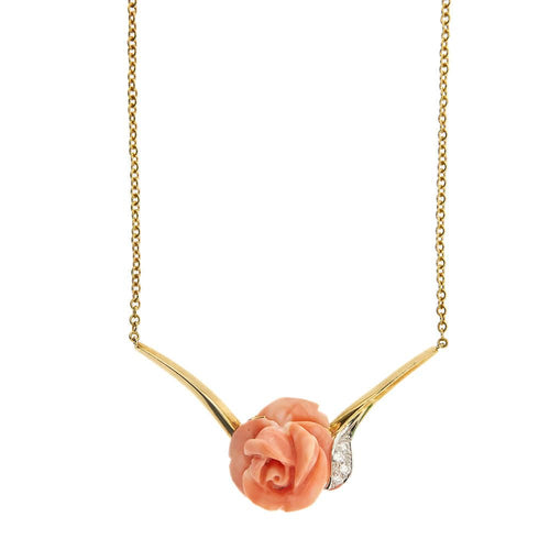 Collier Collier avec rose corail et diamants 58 Facettes 28810