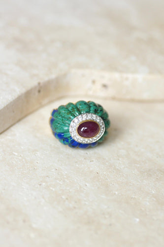 Bague 53 David Webb Bague Boule Azurmalachite, Rubis, et Diamants 58 Facettes