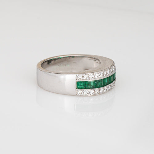 Bague 53.5 Alliance en or blanc avec émeraude et diamants 58 Facettes G14005