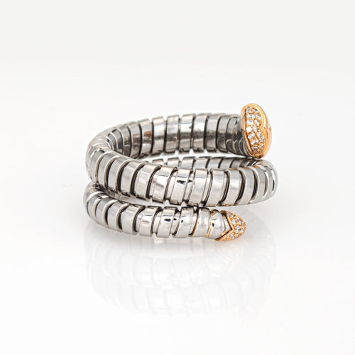 Bague Bague Bulgari Serpenti Tubogas en or 18 carats et acier flexible, taille 9, bijou d'occasion représentant un serpent 58 Facettes G14146