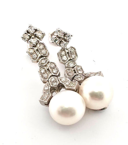 Boucles d'oreilles Boucles d'oreilles en platine avec perles et diamants 58 Facettes