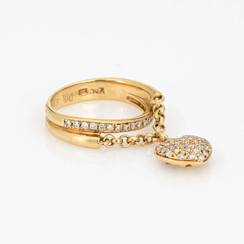 Bague Bague à breloque en forme de cœur en diamant, anneau en or jaune 18 carats, taille 7, bijou fin 58 Facettes G13479