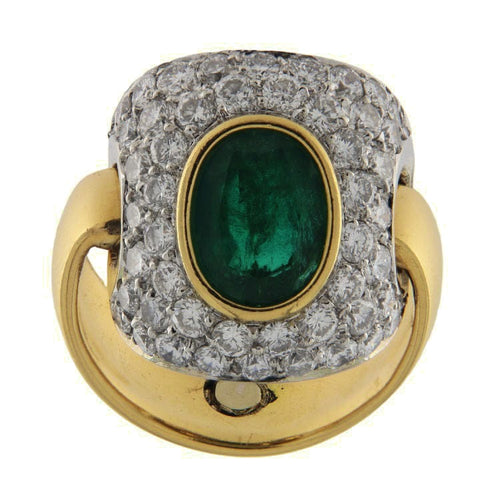 Gino Fontana 黄金和白金戒指，镶嵌祖母绿和钻石