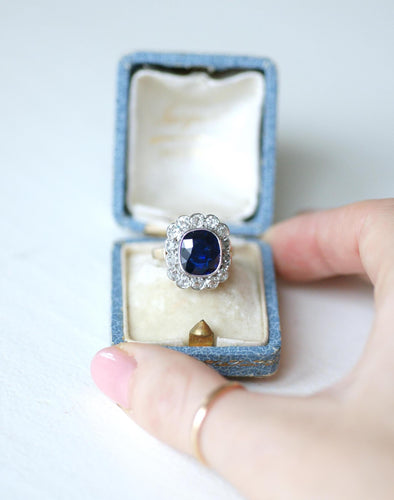 Bague 54 Bague Pompadour Art Déco or, Saphir Siam Non Chauffé et Diamants 58 Facettes