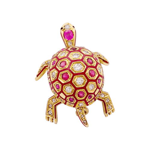 Broche Broche vintage, "Tortue", or jaune, émail, rubis. 58 Facettes 34164