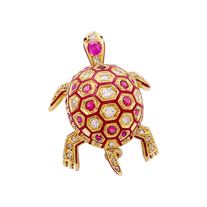 Broche Broche vintage, "Tortue", or jaune, émail, rubis. 58 Facettes 34164